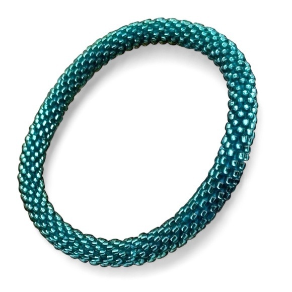 Turquoise Bracelet Glass Beaded Roll On Bracelet - Picture 1 of 12